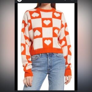TOPSHOP Orange and White Heart Sweater